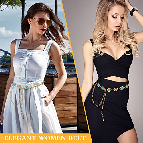 cobee Concho Chain Waist Belts for Women, Turquoise Western Metal Belt Adjustable Cowgirl Belt with Buckle for Jeans Dresses2