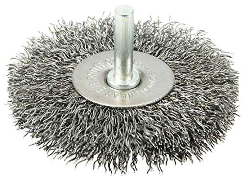 Image of Weiler 17966 3 inch Stem-Mounted Crimped Wire Radial Wheel, .014 inch Steel Fill, 1 /4 inch Stem, Made in the USA