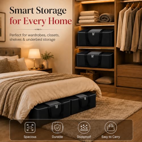 Image of VERVENIX Large Underbed Storage Bags 4 Pack, Moisture Proof Clothes Storage Organizer for Blankets, Comforters, Bedding, Pillows & Seasonal Items, Foldable Zipper Storage Box - Grey Black