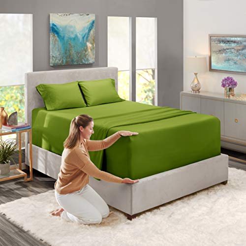 Image of Nestl Full Bed Sheet Set - Calla Green - 4-Piece Extra Deep Pocket | Instantly Soft, Night-One Ready (No Wash Required). Fits Extra Deep Pockets up to 24 Inches, 360-Degree Elastic Grip