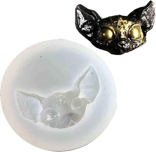 Miniatura 3 de angwang Molde, resina epoxi, dijes de gato, moldes de silicona, moldes de joyería de fundición de sphynx, gato, 3 ojos, cuernos de gatito, cabeza de