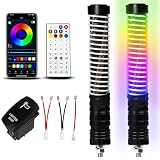 VI9000 2pc 1FT COB Fat Whip Lights with App &amp; Remote Control Compatible with Polaris RZR Can-Am Maverick X3, Spiral RGB Chasing LED Whip Lights with Rocker Switch for Side by Side, SXS UTV ATV Boat