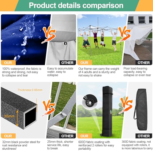 COBIZI-10×10-Ez-Pop-Up-Canopy-Tent-with-4-sidewalls-Heavy-Duty-Canopy-UPF-50-100-Waterproof-Outdoor-Canopy-Wedding-Tents-for-Parties-Instant-Portable-Gazebo-with-Roller-Bag-Navy-Blue COBIZI 10×10 Ez Pop Up Canopy Tent with 4 sidewalls Heavy Duty Canopy UPF 50 100 Waterproof Outdoor Canopy Wedding Tents for Parties Instant Portable Gazebo with Roller Bag Navy Blue