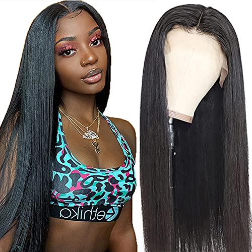 Brazilian Straight Lace Front Wigs Pre Plucked Natural with Baby Hair 13x4 HD Glueless Straight Lace Wigs for Black Women 150% Density Unprocessed Brazilian Virgin Human Hair Natural Color 28 Inch