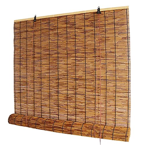 Outdoor Reed Roller Blinds, Retro Bamboo Roller Blinds, Anti-UV and Waterproof, Suitable for Indoor/Outdoor Porch Privacy, Lifting, Sun Protection-carbonizedcolor-20x40in（WxH