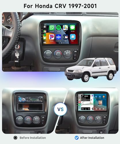 Image of 2G+64G Car Radio for Honda CRV 1997 1998 1999 2000 2001, Wireless Carplay Android Auto Car Stereo, 9 inch IPS Touchscreen with WiFi, GPS, Bluetooth,FM /RDS,32EQ DSP, Rear Camera