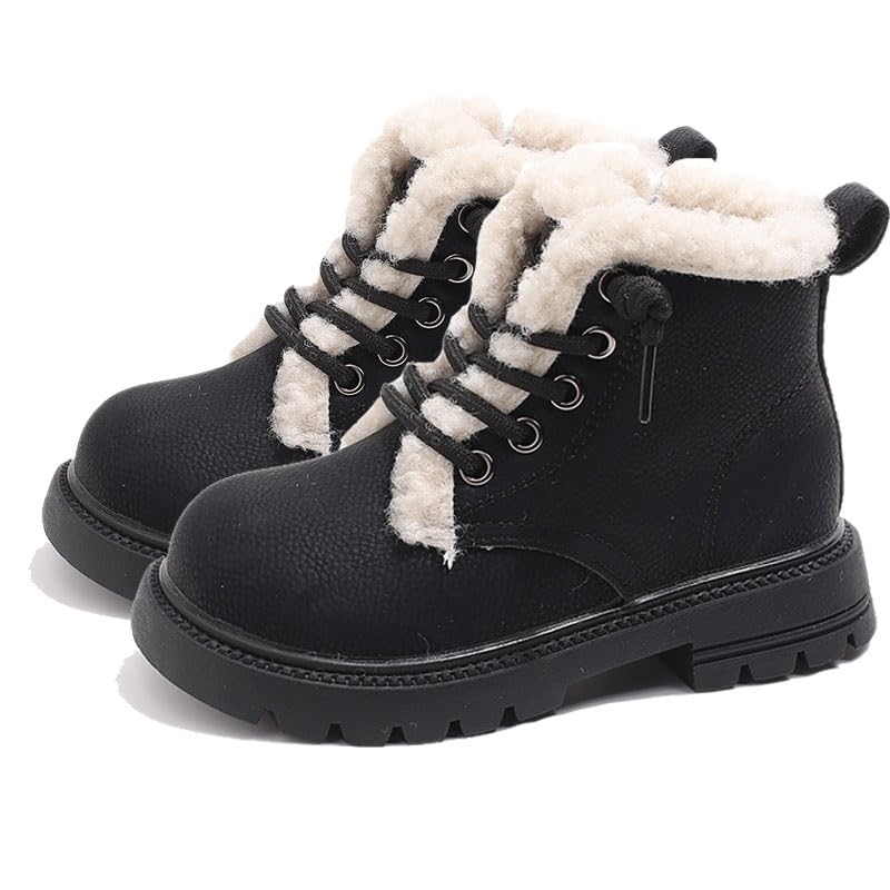 KIDS/Baby Work Boots Fashion Soft Suede Fleece Lined Shoes Faux Fur Collar Low Top Slip On Sneakers Lace-up Snow Ankle Shoes