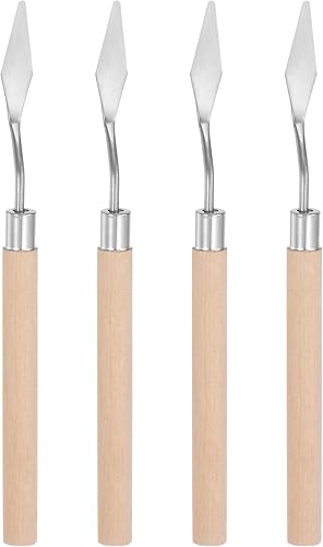 HARFINGTON 4pcs No.7 Paleta Cuchillos 0.394 in Ancho Acero Inoxidable Pequeña Espátula Puntuosa Pintura Cuchillo de Paleta con Mango de Madera para