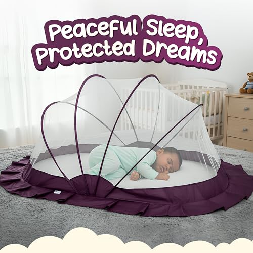 Image of Weird Wolf Foldable Baby Mosquito Net, Bottomless Net for Infants, for Safe & Easy Use | 107 x 74 x 55 cms Mosquito Net for Baby, Toddlers & Infant (0-36 Months), 6 Months Warranty, Purple