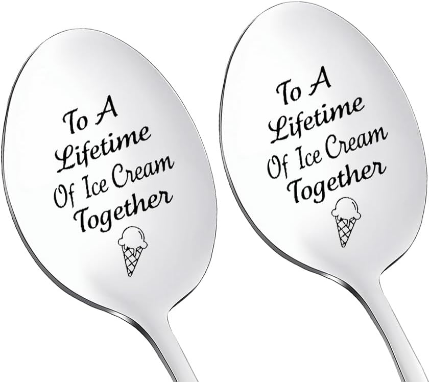 Couples Gifts Ice Cream Spoons for Him Her Engraved Wedding Engagement Gifts for Best Friend Wife Husband Anniversary Christmas Birthday Gifts for Boyfriend Girlfriend Ice Cream Lover Spoon