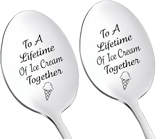 Couples Gifts Ice Cream Spoons for Him Her Engraved Wedding Engagement Gifts for Best Friend Wife Husband Anniversary Christmas Birthday Gifts for Boyfriend Girlfriend Ice Cream Lover Spoon