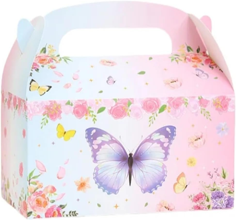 Cake Box 12/24pcs Butterfly Candy Box Kraft Paper Tote Packaging For Cake Food Storage Baking Wedding(Color-01,24pcs)