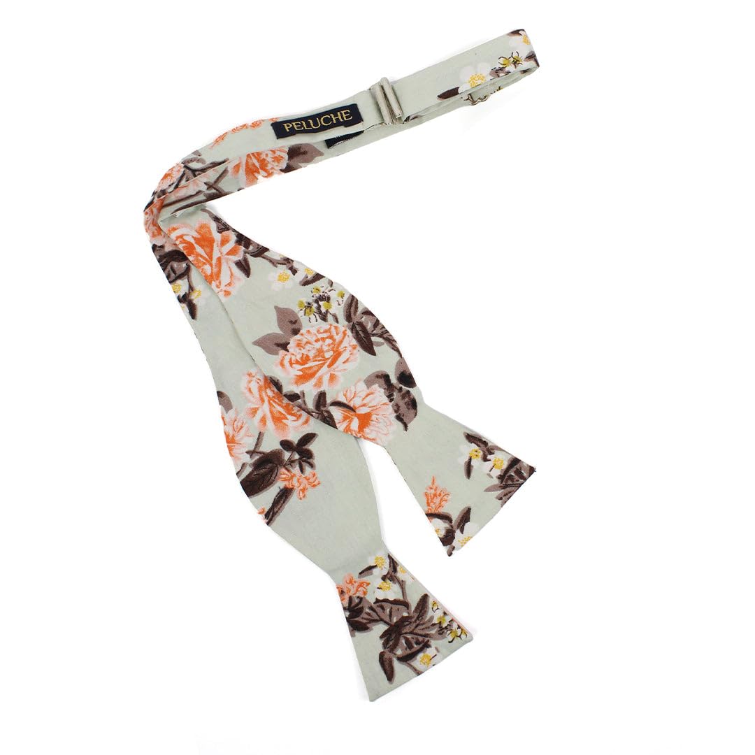 PELUCHE Covert Enlarged Floral Olive Open Bow Tie & Pocket Square Set for Men - Image 3 thumbnail