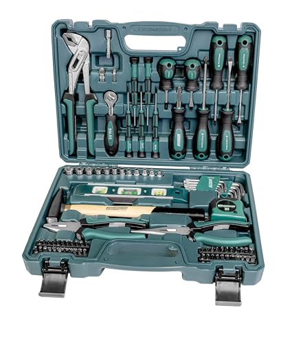 Brüder Mannesmann Werkzeugkoffer, 87-teilig - Werkzeugset mit Werkzeug aus Chrom-Vanadium-Stahl - inkl. Schraubendreher, Zangen, Hammer, Wasserwaage, Stecknüsse & Bits | M29084