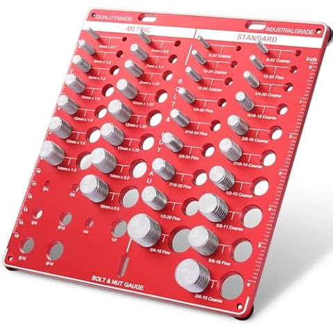42 Nut and Bolt Thread Checker, Bolt Size and Thread Gauge Standard and Metric with 19 Standard & 15 Metric Bolt Identifying from #6 to 3/4" & 4mm to 16mm(Red Cover