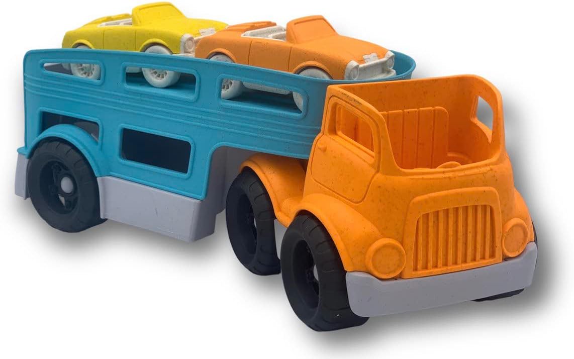 Joodi Car Carrier trailer toy 3Pcs Set car Transpoter Truck Consist of Trailer and 2 Sport vehicle best toys kids boys and girls truck freewheel wheat straw Eco-friendly material gift