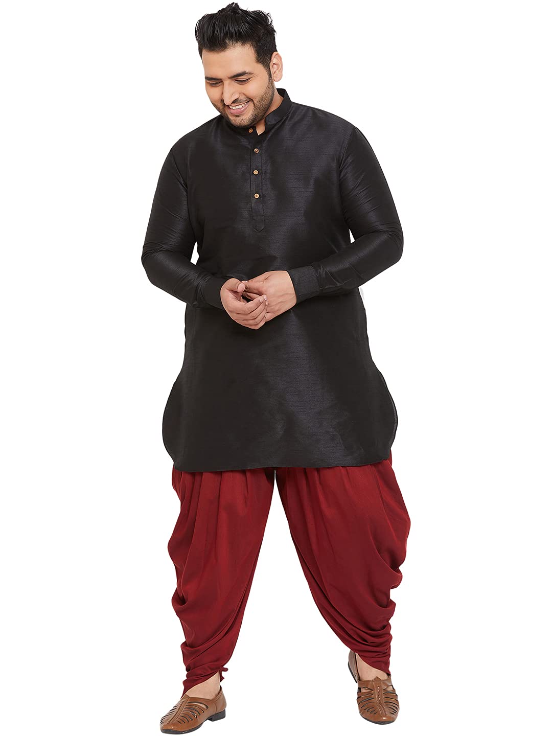 vastramay Men's Silk Blend Solid Kurta and Dhoti Pant Set-picture-12