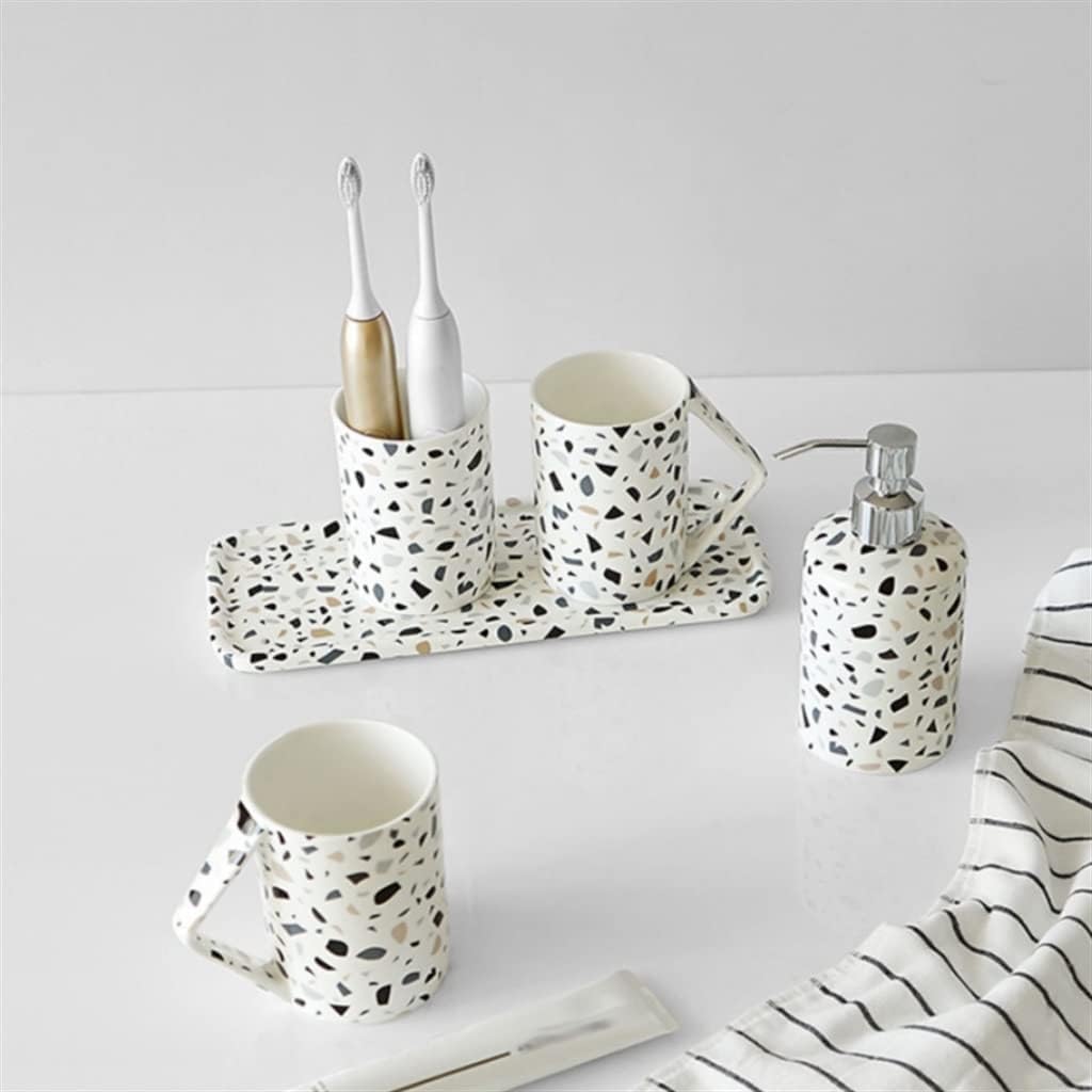 Terrazzo Grain Bone China Washing Brush Teeth Mouthwash Cup Toothbrush Ceramic Set Combination Household
