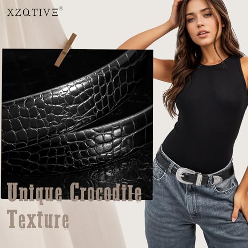 XZQTIVE Women Fashion Leather Belt for Jeans Pants Dress with Vintage Silver Buckle2