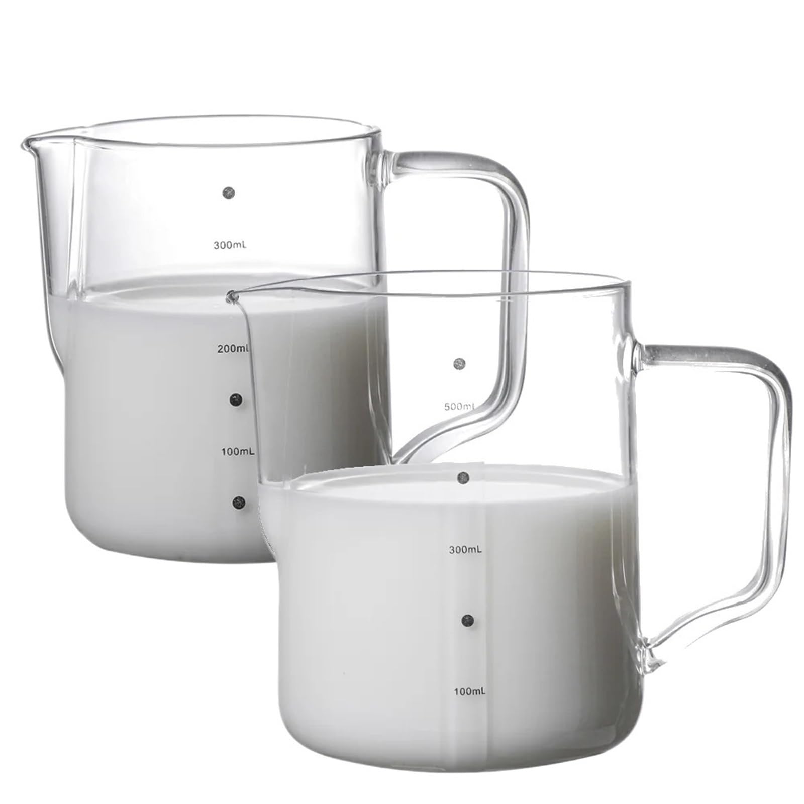 Jarra de cristal for espuma café y leche, 2 uds., con escala, Espumador, jarra Barista Espresso, Latte, 350/600ml Para Espumar(600ml)