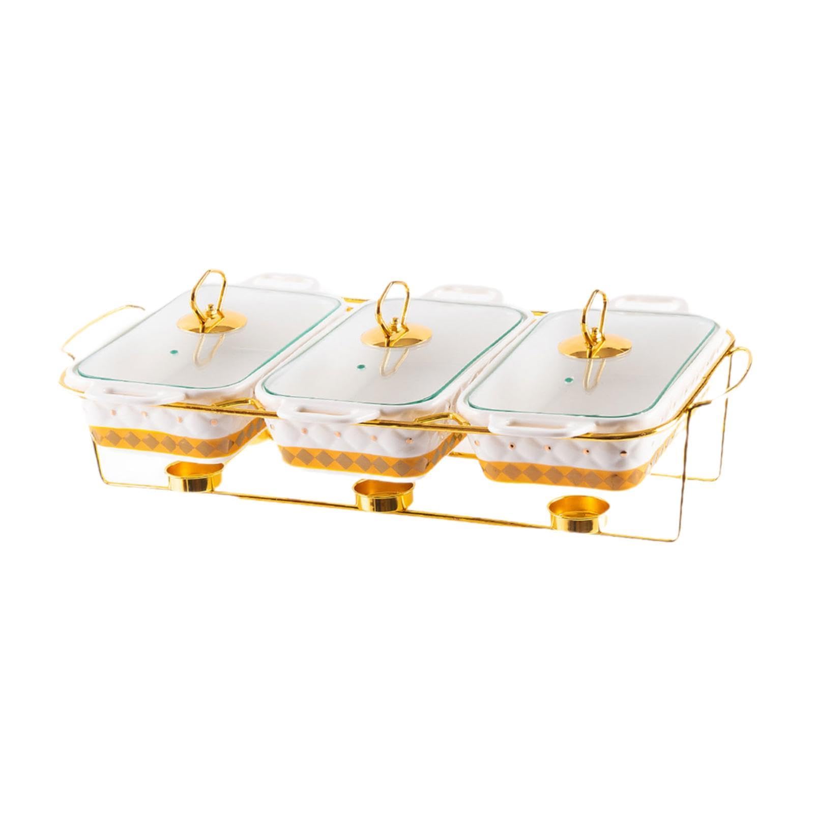 Scaldavivande per buffet, scaldavivande portatile, per feste, vacanze, banchetti, eventi, casseruola, finitura in acciaio inox, design a 3 scomparti