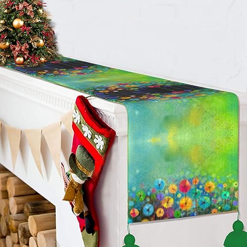 Chemin de table rustique en tissu imprimé de fleurs abstraites colorées - 4