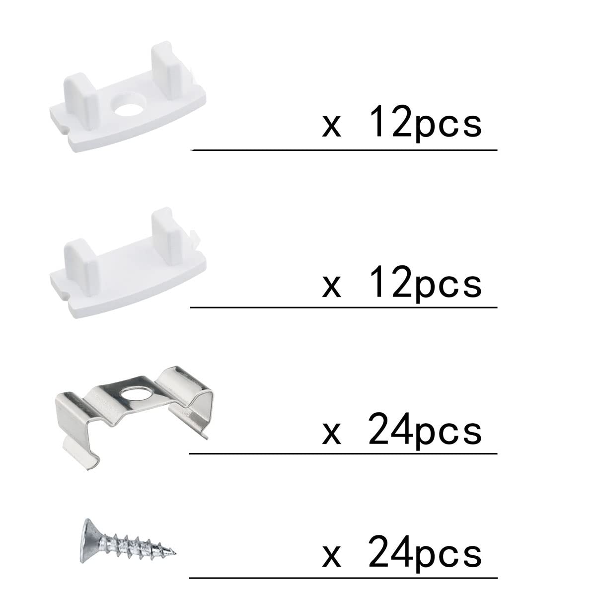 24PCS Led Channel Metal Mounting Clips Led Channel End Caps for LED Strip Lights Installation U-Shape LED Cover Diffuser Track with Complete Mounting Accessories for Easy Installation — Amazon image 3