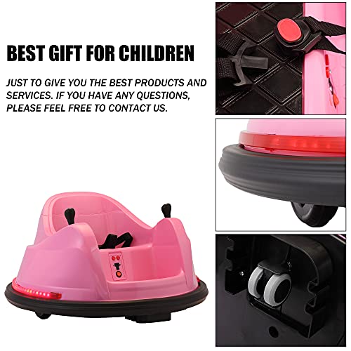 6V Electric Ride On Bumper Car Game Vehicle Remote Control Toy with Double Motors, LED Lights, Music and Horn (Pink)