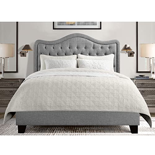 Rosevera King Grey Upholstered Bed Frame - Luxurious Headboard, Elegant Platform Design, Ideal for Transforming Your Bedroom into a Haven of Comfort