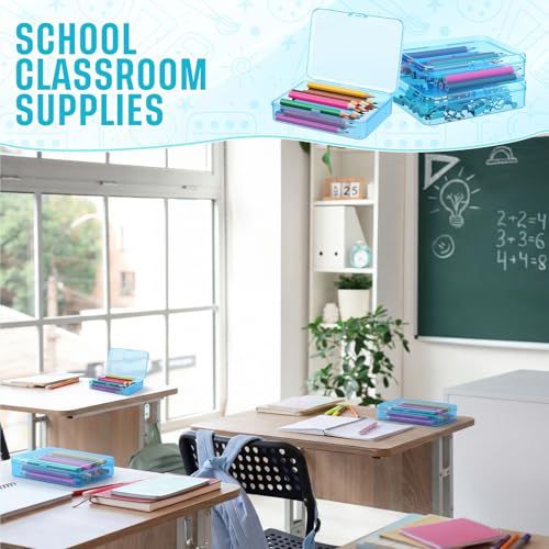 Image of Dunzoom 25 Pcs Plastic Crayon Boxes with Lids, 4.53 x 3.35 x 1.1 Inches Stackable Small Storage Organizer Containers Crayon Pencil Case for Art Crafts Jewelry Beads Office Supplies(Blue)