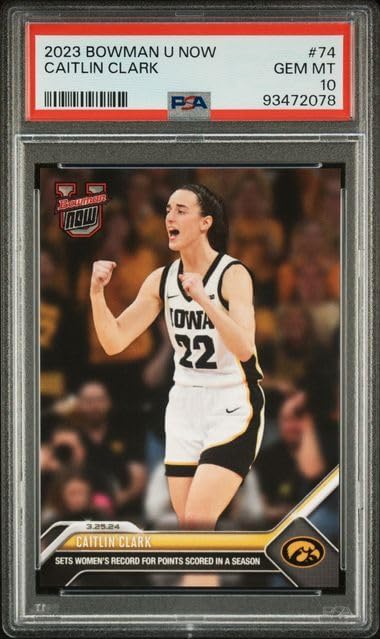 Caitlin Clark 2023 Bowman U Now Women's Record Most Points in a Season Rookie Card #74 Graded PSA 10