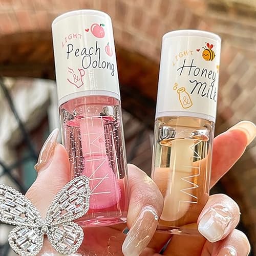 Loobexery 2Pcs Crystal Jelly Lip Oil Big Brush Head Moisturizing Lip Gloss Hydrating Tinted Lip Balm, Long Lasting & Nourishing Lip Glow Oil, Non-sticky Fresh Texture