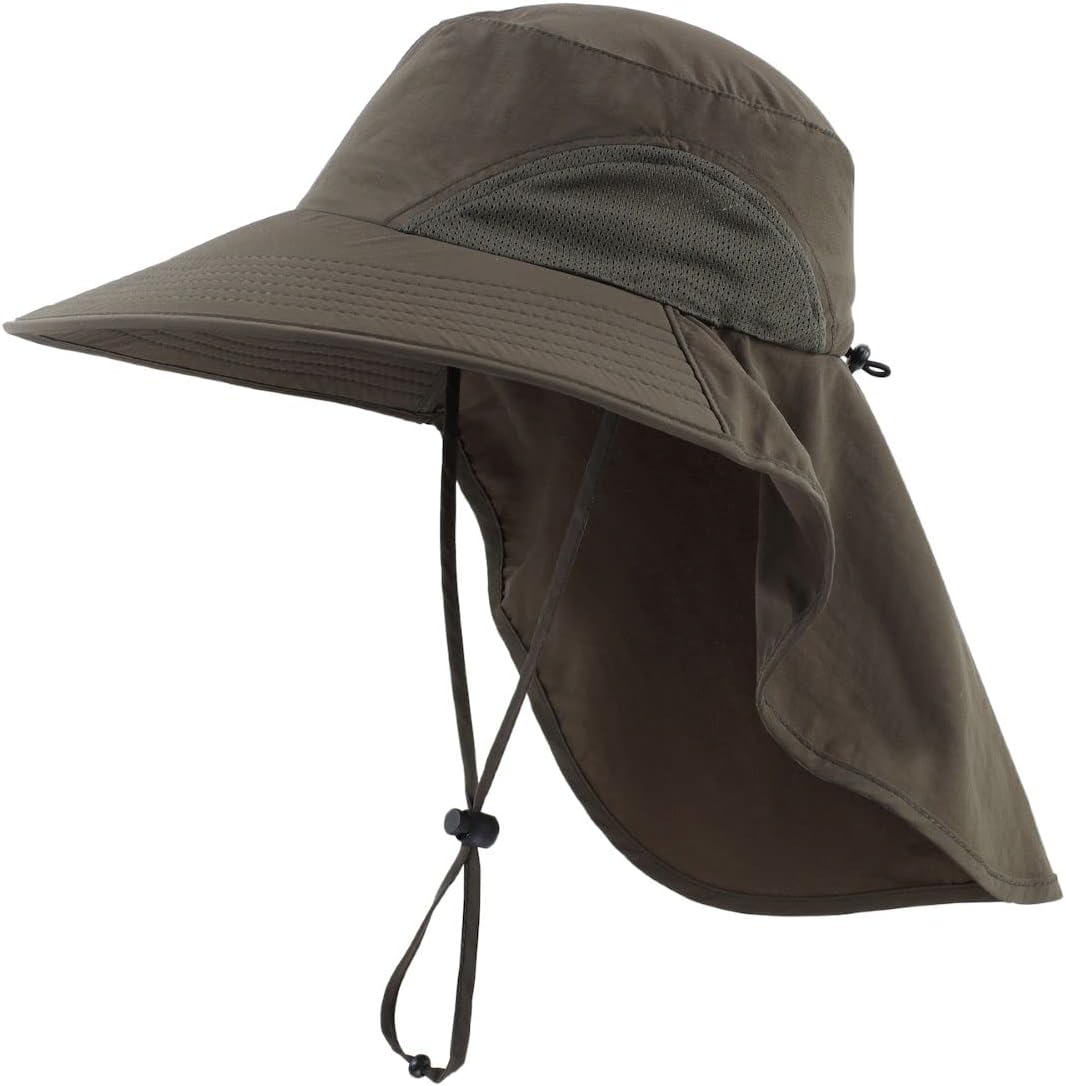 Mens Womens Outdoor Wide Brim Sun Hat with Neck Flap Mesh UV Protection Hat Fishing Hats