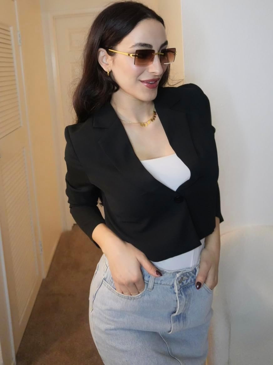 LETDIOSTO Women's Cropped Blazer - Lightweight Long Sleeve Business Casual Suit Jacket - Image 3