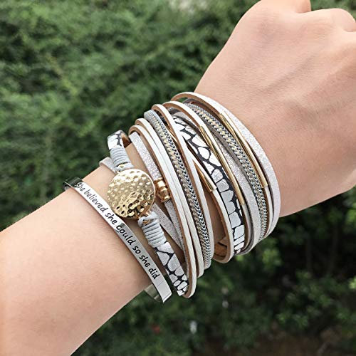 Azora Leather Wrap Bracelets For Women Goldplated Metal Crescent Cuff Bracelet With Magnetic Buckle Casual Bohemian Wrist Bangle Jewelry Gift For Ladies Teen Girls Sister Mum #TOP4