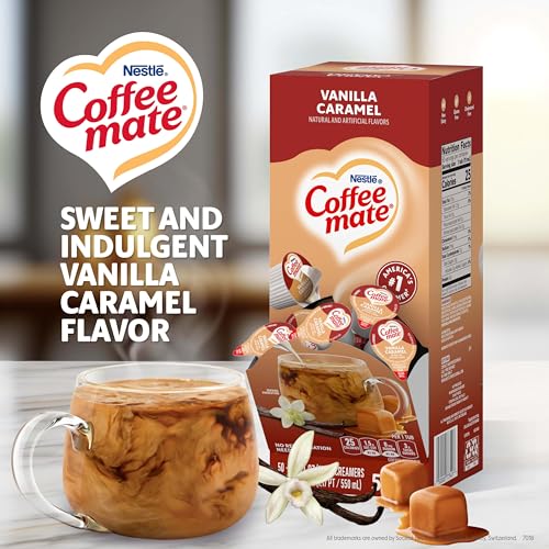 Image of Nestle Coffee mate Coffee Creamer, Vanilla Caramel, Liquid Creamer Singles, Non Dairy, No Refrigeration, 0.375 fl oz Tubs (Pack of 200)