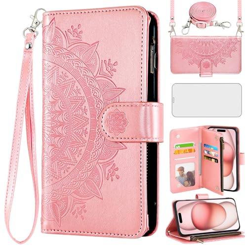 Housse iPhone 15 Plus motif mandala pour libérer vos mains lors de vos sorties citadines