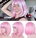 Annivia Light Pink Short Bob Wig with Bangs for Women 12'' Heat Resistant Synthetic Straight Wigs with Bangs Halloween Cosplay Party Wig Natural As Real Hair (Light Pink)