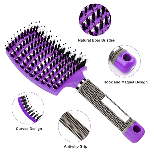URAQT Hair Brush, 2 Pcs Boar Bristle Paddle Hairbrush with Tail Comb - Image 2