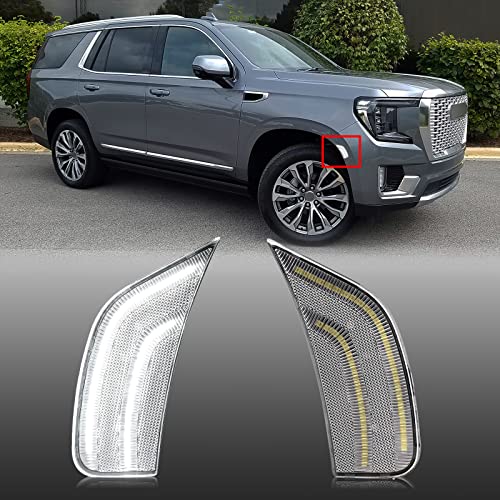 Image of Clear Lens LED Side Marker Lamp Replacement For 2021-2024 Yukon /Yukon Denali /Yukon XL /Tahoe /Escalade /Suburban /Escalade ESV Driver Passenger Side markers Lamp White Front Fender Light