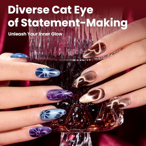 Image of Beetles Jewel Parade Cat Eye Gel Nail Polish Set - 6 Colors Glitter Cat Eye Gel Polish Kit Pink Purple Red Green Blue Brown Burgundy Magnetic Effect Soak Off UV Manicure Gift for Women