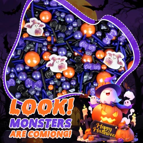Image of Edible Halloween Sprinkles,Orange Purple Black Sprinkle for Cake Decorating