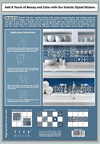 The Nisha 24 Pc Pack Art Eclectic Peel And Stick Wall Sticky Backsplash Vinyl Waterproof Removable Tile Sticker Decals For Bathroom & Kitchen, 4X4 Inch, Royal Blue 1274 #TOP6