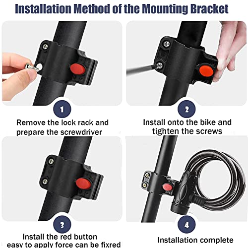 Bike Cable Lock With Key, Weatherproof Heavy Duty Bicycle Lock,Outdoor Anti-Theft Bicycle Lock With Included Mounting Bracket,4Ft Self Coiling 12Mm Braided Steel Cable,For Bicycles,Scooters,Gates #TOP3