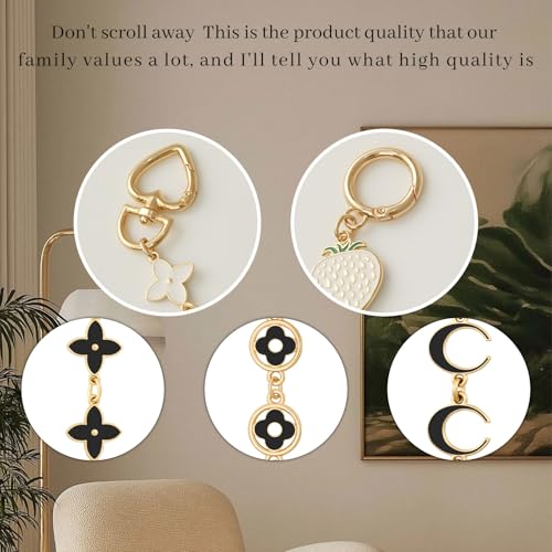 Neylissia 3Pcs Bag Extender Chain Set for C oach Bag,Gold Metal Purse Strap Extender with White Strawberry & Rose Charms, Replacement Chains for Handbags, Shoulder Bags, Crossbody Bags