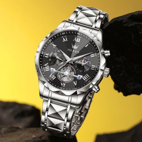 Image of OLEVS Watches for Men Luxury Diamond Casual Large Dial Watches Stainless Steel Waterproof Business Dress Analog Luminous Date Mens Watches