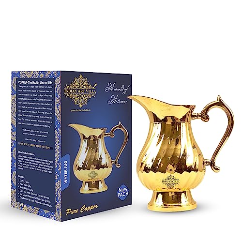 Image of Indian Art Villa Brass Lining Design Jug Pitcher |1000 ML| for Serving & Storage Water Tableware