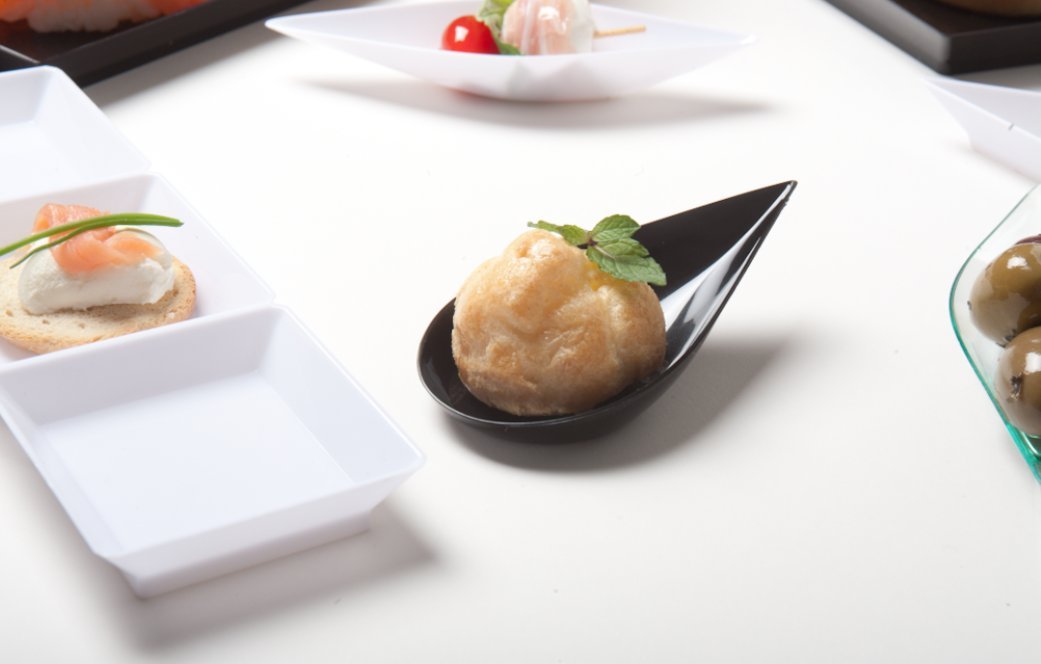 Black Plastic Mini Tear Drop Appetizer Spoon/Tasting Spoons/Dessert Dish 200pc