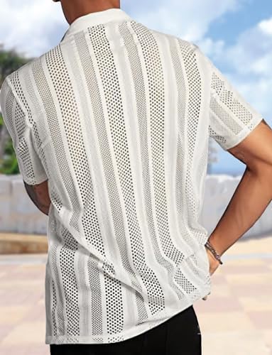 JOGAL Heren netshirt kant tank tops transparant mouwloos T-shirt mannen kant shirts spier net bovendeel, wit, M