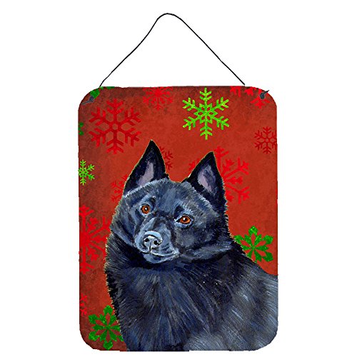 Caroline's Treasures LH9339DS1216 Schipperke Red and Green Snowflakes Holiday Christmas Wall or Door Hanging Prints Aluminum Metal Sign Kitchen Wall Bar Bathroom Plaque Home Decor Front Door Plaque, 1
